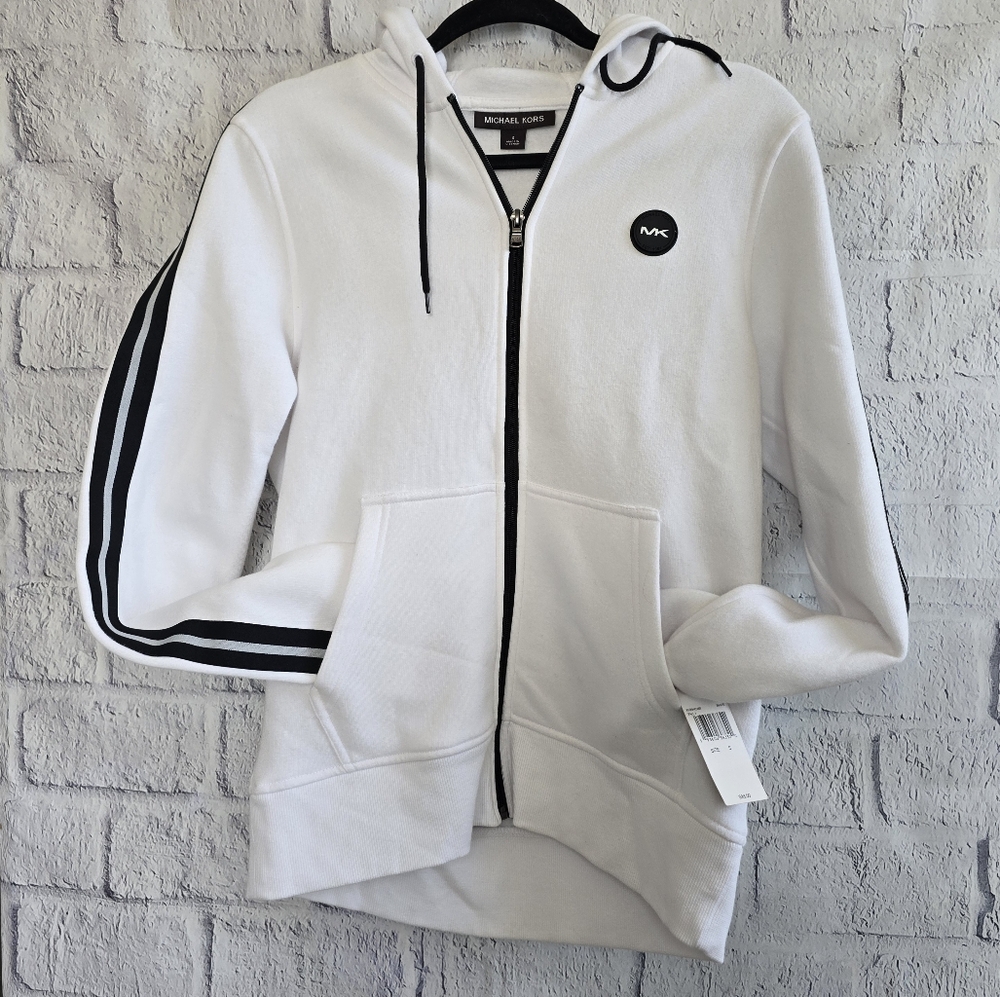 Michael Kors White And Black Cotton‎ Zip Up Hoodie NWT Small